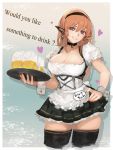  1girl alcohol beer beer_mug black_legwear breasts choker cleavage dirndl ear_covers earrings elf english german_clothes grin hand_on_hip heart jewelry large_breasts long_hair looking_at_viewer miniskirt nail_polish name_tag oktoberfest orange_hair orange_nails original parted_lips pointy_ears puffy_short_sleeves puffy_sleeves short_sleeves skirt smile solo standing thigh-highs tray underbust violet_eyes wrist_cuffs yaoya_musuko zettai_ryouiki 