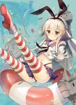  1girl anchor black_panties blonde_hair bullet drum_(container) elbow_gloves gloves hair_ornament hairband hayama_eishi heart innertube kantai_collection long_hair panties rensouhou-chan revision shimakaze_(kantai_collection) striped striped_legwear thigh-highs underwear white_gloves 