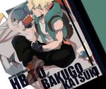  bakugou_katsuki bandaid bandaid_on_face black_gloves blonde_hair boku_no_hero_academia boots can character_name dated fingerless_gloves gloves happy_birthday hood hooded_vest hoodie looking_at_viewer male_focus open_clothes open_vest sitting spiky_hair vest xi_yuu 