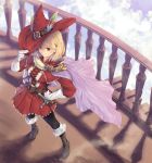  1girl black_eyes blonde_hair boots breasts cape clouds djeeta_(granblue_fantasy) gloves granblue_fantasy hand_on_hip hat highres kirishima_satoshi looking_at_viewer red_hat short_hair solo white_gloves 