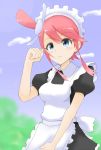  10s 1girl blue_eyes blush breasts enmaided fuuro_(pokemon) gym_leader hair_ornament long_hair maid pokemon pokemon_(game) pokemon_bw redhead smile solo standing 
