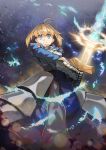  1girl ahoge armor armored_dress blonde_hair excalibur fate/stay_night fate_(series) gauntlets green_eyes naro0427 saber solo 
