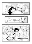  3girls chen chimosaku comic drooling highres monochrome multiple_girls pajamas sleeping touhou translation_request yakumo_ran yakumo_yukari 