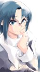  00s 1girl blue_eyes blue_hair ciel fingers_to_mouth forehead glasses mike156 short_hair sketch smile solo tsukihime 