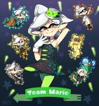  +_+ 1girl ;o arm_behind_head arm_up armpits artist_name beaker bespectacled blush bottle bulbasaur character_name costume crossover detached_collar dog domino_mask dress earrings english fang glasses gloves gradient gradient_background green_legwear hair_down hand_behind_head highres hotaru_(splatoon) jewelry labcoat looking_at_viewer mascot_costume mask mole mole_under_eye money multiple_persona one_eye_closed orange_legwear pantyhose petting pokemon pokemon_(creature) sami_(artist) sami_briggs short_eyebrows silver_hair smile splatoon squirtle star strapless strapless_dress white_gloves yellow_eyes 