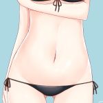  1girl bikini black_bikini blue_background breast_hold breasts close-up front-tie_top gluteal_fold groin hips kantai_collection kashima_(kantai_collection) kinakon lowleg lowleg_bikini navel side-tie_bikini solo stomach swimsuit under_boob 