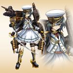  1girl alternate_costume glasses green_eyes green_hair hat holding kantai_collection kiso_(kantai_collection) long_hair looking_at_viewer machinery peaked_cap pince-nez smile solo steampunk sword tk8d32 turret weapon zoom_layer 