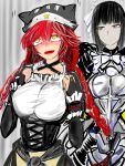  2girls animal_hat armor armored_dress artist_request black_eyes black_hair blush braid breasts collar frills hat lupusregina_beta maid maid_headdress multiple_girls narberal_gamma overlord_(maruyama) redhead ribbon twin_braids yellow_eyes 