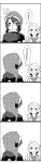  2girls 4koma :p comic doremy_sweet dress from_behind greyscale hat highres jacket jitome kishin_sagume monochrome multiple_girls nightcap open_clothes open_jacket pom_pom_(clothes) shirt short_hair single_wing tongue tongue_out toriburi touhou translation_request v wings 