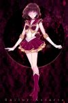  1girl 2016 bishoujo_senshi_sailor_moon boots bow brooch brown_hair character_name choker closed_eyes dated elbow_gloves expressionless facing_viewer gloves highres jewelry knee_boots magical_girl miniskirt pleated_skirt red_boots red_skirt sailor_astarte sailor_collar sailor_moon_musical saki_(hxaxcxk) short_hair signature skirt solo tiara white_gloves 