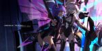  2girls ass bangs bare_shoulders black_heart black_legwear blue_eyes breasts choujigen_game_neptune cleavage cleavage_cutout elbow_gloves gloves glowing glowing_eyes hair_ornament highres leotard long_hair looking_at_viewer multiple_girls neptune_(choujigen_game_neptune) neptune_(series) noire purple_hair purple_heart swd3e2 symbol-shaped_pupils thigh-highs twintails very_long_hair white_hair wings 