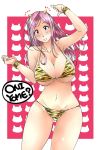  1girl bikini blue_eyes blush breasts cai-man cleavage groin horns large_breasts long_hair looking_at_viewer navel okita_kyouko okusan oni oni_horns open_mouth pink_hair setsubun smile solo stomach swimsuit tiger_print tiger_stripes 