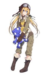  aviator_cap blonde_hair blue_eyes formation_girls long_hair matarou_(genkai_toppa) military military_uniform official_art stuffed_animal stuffed_toy teddy_bear twintails uniform 