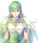  1girl absurdres alice_iris armor breastplate elbow_gloves expressionless fire_emblem fire_emblem:_mystery_of_the_emblem fire_emblem:_seisen_no_keifu fury_(fire_emblem) gloves green_eyes green_hair headband highres long_hair paola pegasus_knight shoulder_armor simple_background solo upper_body white_background 