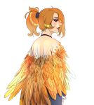  1girl bare_shoulders brown_hair feathers lips mercy_(overwatch) overwatch short_hair simple_background solo superboin white_background 