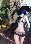  4girls absurdres belt black_gold_saw black_hair black_rock_shooter black_rock_shooter_(character) blue_eyes breasts chains dead_master dress gloves glowing glowing_eyes green_eyes groin haimerejzero high_heels highres horns long_hair multiple_girls red_eyes shorts skull star strength_(black_rock_shooter) sword thighs twintails weapon 