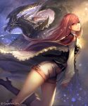  1girl amira_(shingeki_no_bahamut) bahamut_(shingeki_no_bahamut) boots capelet dragon frills highres long_hair looking_at_viewer pink_eyes pink_hair shingeki_no_bahamut shingeki_no_bahamut:_genesis shorts tachikawa_mushimaro 