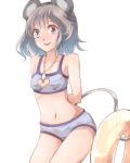  1girl animal_ears arms_behind_back grey_hair innertube mouse_ears mouse_tail navel nazrin pendulum red_eyes shuga_(soranote) solo tail tongue tongue_out touhou white_background 