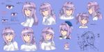  1girl beret blush breasts evuoaniramu expression_chart female_admiral_(kantai_collection) gloves hat highres kantai_collection large_breasts long_hair low_ponytail multiple_views open_mouth original purple_hair smile upper_body violet_eyes younger 