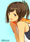  1girl brown_eyes brown_hair i-401_(kantai_collection) kantai_collection leaning_forward poco_(backboa) ponytail sailor_collar school_uniform short_hair swimsuit swimsuit_under_clothes 