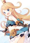  1girl :d ass blonde_hair blue_eyes blush breasts charlotta_(granblue_fantasy) crown gauntlets granblue_fantasy long_hair looking_at_viewer muku_(muku-coffee) open_mouth pointy_ears small_breasts smile solo sword very_long_hair weapon 