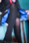  1girl black_hair black_legwear close-up cosplay date_a_live feet pantyhose photo school_uniform skirt thighband_pantyhose tokisaki_kurumi twintails 