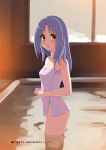  00s 1girl bath bathing bathroom brown_eyes gakkou_no_kaidan_(anime) indoors koigakubo_momoko long_hair looking_at_viewer open_mouth purple_hair towel water window 