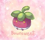  10s artist_name blush bounsweet character_name leaf mz_15 no_humans pink_background pokemon pokemon_(creature) pokemon_(game) pokemon_sm solo yellow_eyes 