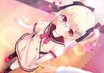  1girl blonde_hair brown_eyes child dress glasses hair_ribbon hand_holding heart long_hair looking_at_viewer mame_shitogi original ribbon sailor_dress slit_pupils solo_focus sparkle twintails 