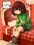  androgynous asriel_dreemurr bed blush brown_hair chara_(undertale) fangs heart highres knife lamp rai-rai red_eyes sitting smile undertale 