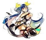 bare_shoulders blue_hair breasts cleavage dizzy glowing glowing_eyes guilty_gear guilty_gear_xrd hair_ribbon kneeling large_breasts long_hair red_eyes ribbon sumi_(penon62) tail tail_ribbon
