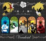  aku_no_musume_(vocaloid) armor bird blonde_hair blue_hair brown_hair dress flower green_hair hair_ribbon hatsune_miku jimou.yu kagamine_len kagamine_rin kaito meiko ribbon rose silhouette smile sword tears twintails vocaloid weapon 