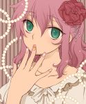  arch_(artist) face feldt_grace fingernails flower green_eyes gundam gundam_00 hair_flower hair_ornament hands haro jewelry manicure nail_art nail_polish nails pearl pearls pink_hair plum_(arch) ponytail rose seiyuu_connection seiyuu_joke star takagaki_ayahi 