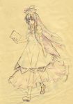  dress h-new hat kamishirasawa_keine long_hair see-through sketch touhou traditional_media walking 