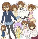  arms_up bad_id bikini blazer blush bread brown_hair don&#039;t_say_&quot;lazy&quot; don&#039;t_say_lazy dress eating food frills fuwafuwa_time hair_ornament hairclip hirasawa_yui k-on! maruki_(punchiki) md5_mismatch one-piece_swimsuit outstretched_arms pantyhose scarf school_swimsuit school_uniform short_hair side_ponytail smile solo sweater_vest swimsuit v vertical-striped_legwear vertical_stripes 