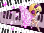  blonde_hair blue_eyes butterfly butterfly_wings chibi hair_ornament hairclip headphones instrument kagamine_rin migikata_no_chou_(vocaloid) nude piano piano_keys rui_(pixiv840498) short_hair vocaloid wings 