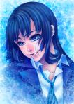  1girl akiyama_mio blue_eyes blue_hair highres k-on! long_hair realistic school_uniform smile solo takanashi_ringo 