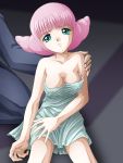  bad_id bare_shoulders blue_eyes breasts cleavage elle_humn impossible_towel naked_towel pink_hair towel twintails zummy zummy-flyer 