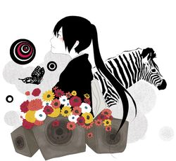  black_eyes black_hair butterfly flower nagone_mako ponytail pug_(pixiv) saihate_(vocaloid) utau vocaloid zebra 