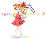  barefoot blonde_hair flandre_scarlet gradient hands_clasped hat looking_back open_mouth red_eyes shadow side_ponytail smile star toobane touhou walking wings 