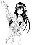  bangs bass_guitar blunt_bangs hime_cut instrument k-on! long_hair minazuki_tsuyuha monochrome solo 