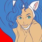  blue_hair capcom cat_ears darkstalkers fang fangs felicia green_eyes lowres muscle vampire_(game) yamamiya_hiroshi 