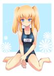  blonde_hair blue_eyes blush duplicate feet homura_subaru one-piece_swimsuit original school_swimsuit sitting smile swimsuit twintails 