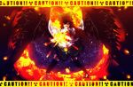  black_wings bow brown_hair cape caution_tape eyes fire hair_bow kikuseki long_hair red_eyes reiuji_utsuho touhou wings 