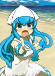  blue_hair blush dress gigokku hat ikamusume long_hair pointing shinryaku!_ikamusume solo squid tears 