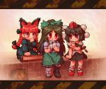  black_hair black_wings blood braid cat_ears cat_tail geta hair_ribbon hat kaenbyou_rin long_hair nosebleed photo_(object) red_eyes red_hair redhead reiuji_utsuho ribbon sankuma shameimaru_aya short_hair tail tengu-geta tokin_hat touhou twin_braids twintails wings 