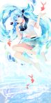  1girl blue_eyes blue_hair bottle_miku fish hatsune_miku highres long_hair skirt solo twintails very_long_hair vocaloid yuruno 