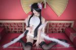  1girl black_hair chinese_clothes cosplay date_a_live photo red_eyes thigh-highs tokisaki_kurumi twintails 