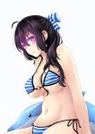  1girl beifeng_han bikini black_hair breasts dolphin glowing glowing_eyes hair_between_eyes highres large_breasts long_hair looking_at_viewer miyaura_sanshio original simple_background solo swimsuit violet_eyes 