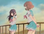  2girls arms_behind_back black_hair brown_hair hibike!_euphonium kousaka_reina long_hair monsieur multiple_girls oumae_kumiko school_uniform serafuku short_hair violet_eyes 